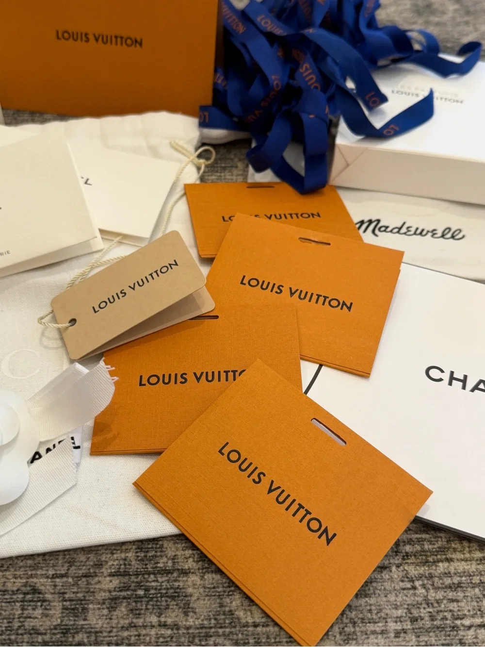 Louis Vuitton Orange and Blue Ribbon & Tags Set